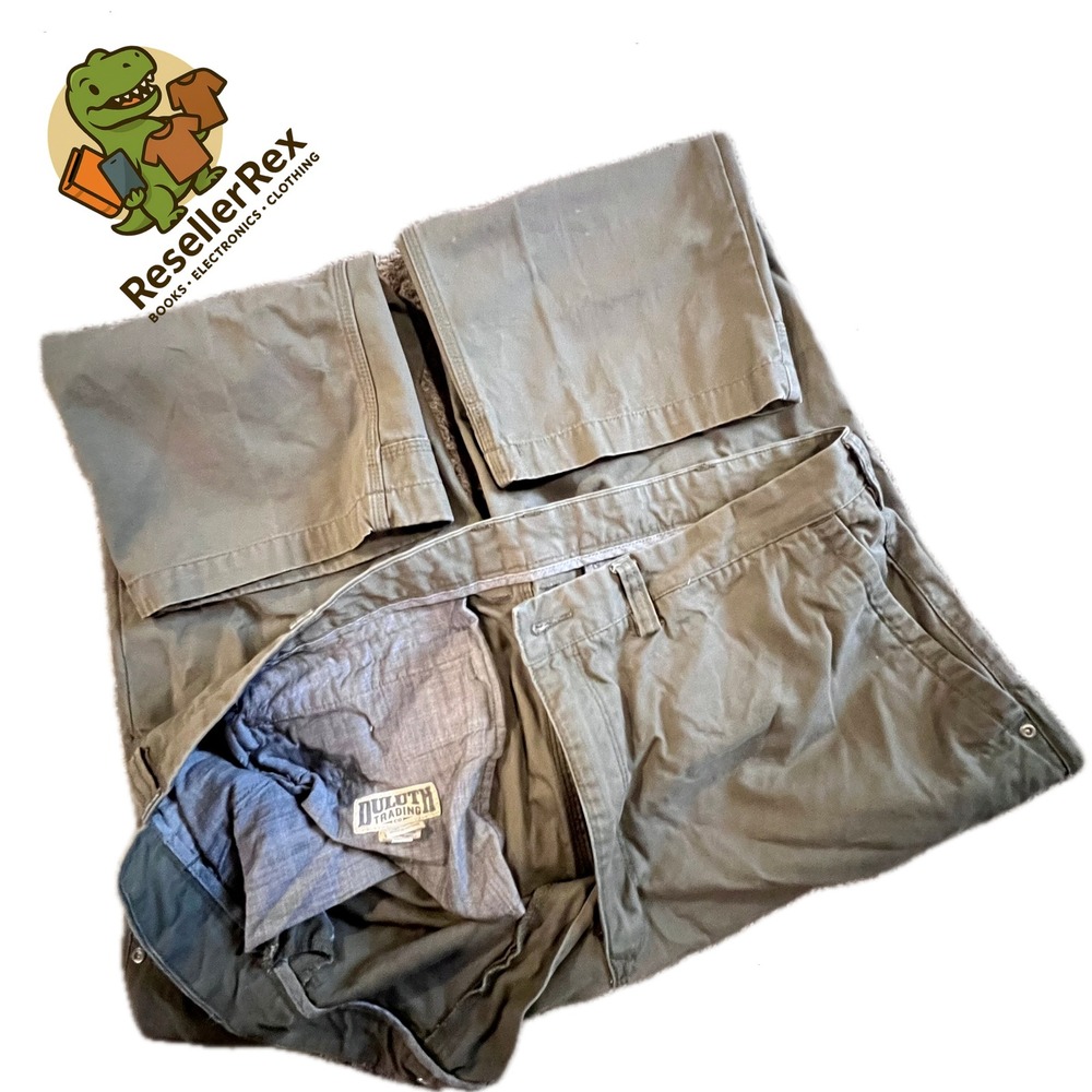 Duluth Trading Co. Mens Relaxed Fit‎ Canvas Carpenter Pants Olive Green 44x30